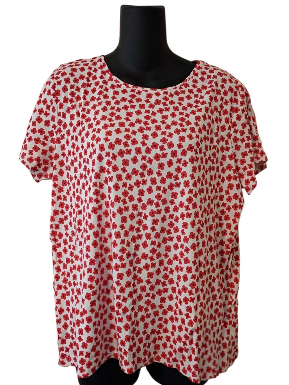 floral top xl women's red white short sleeves scoop neck top flower print tee